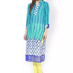 Blue Printed Georgette Semi-Sheer Kurta